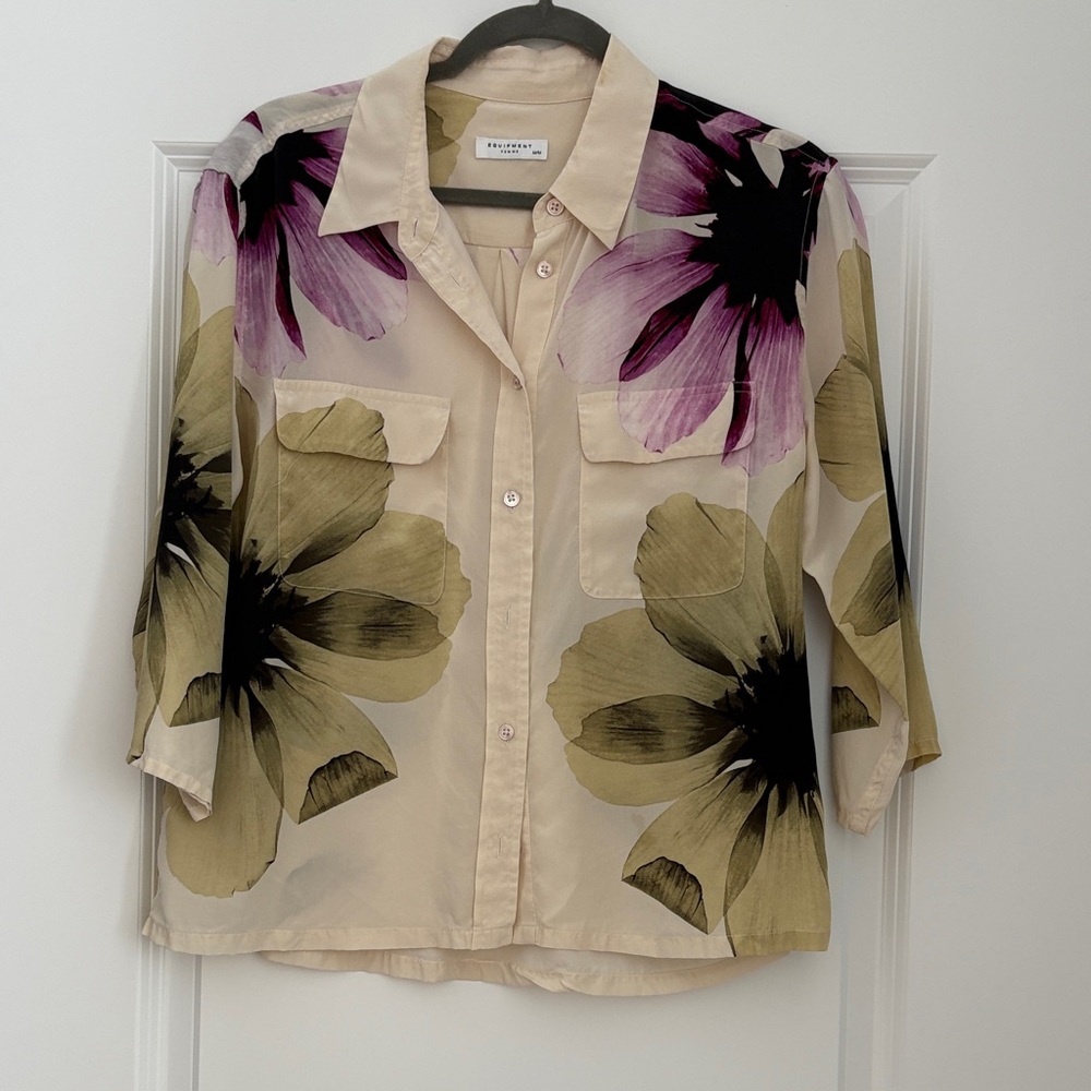 Equipment Cream and Purple Floral Button Down Shirt